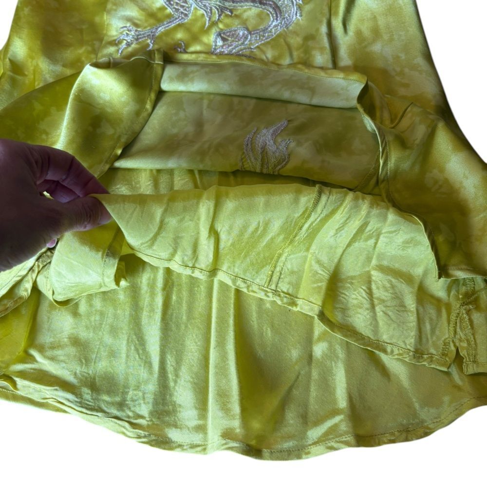 Urban Outfitters Bird Song Satin Mini Dress Dragon Embroidered Sequins 90s Large - Picture 9 of 15